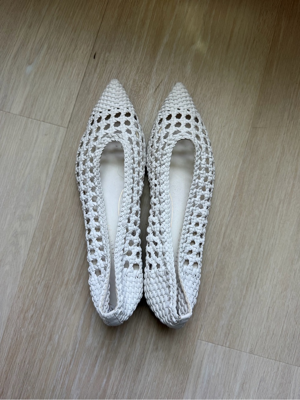 Zara Woven Pointed-Toe Flats - Cream